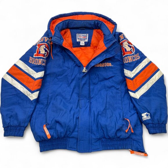 Denver Broncos Starter 1990's NFL Hooded Puffer Parka Jacket Men's XL Pro Line - Picture 2 of 9